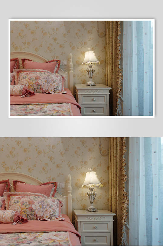 粉色被单碎花壁纸温馨美式风别墅图片