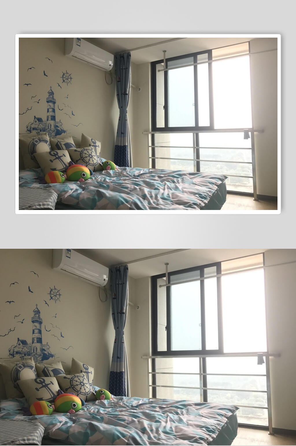 蓝色格子迷你公寓图片素材