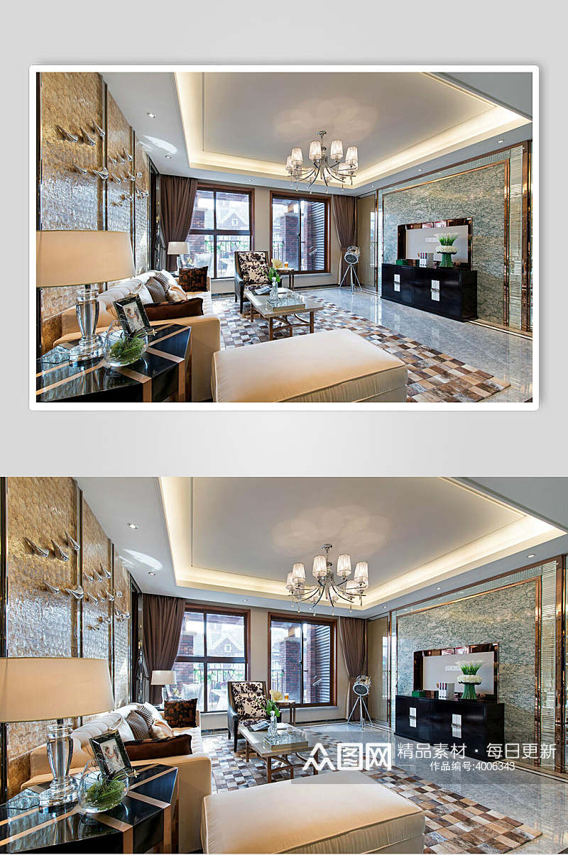 吊灯简约高端创意沙发客厅设计图片素材