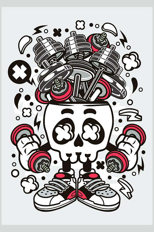 骷髅头卡通动物人物插画素材