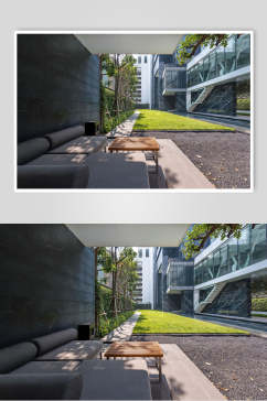 高端创意草坪石头高楼露台设计图片