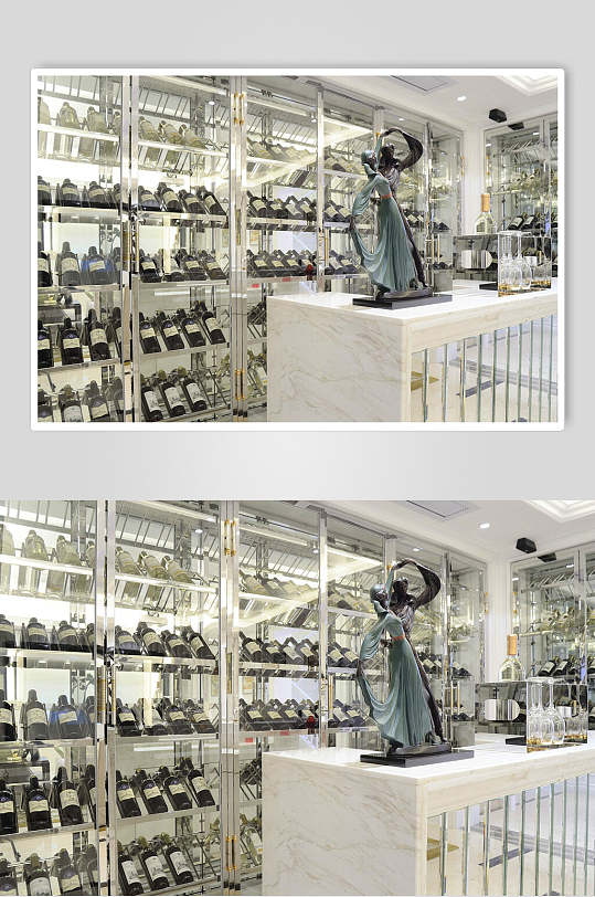 玻璃酒柜大理石岛台复式跃层室内设计图片