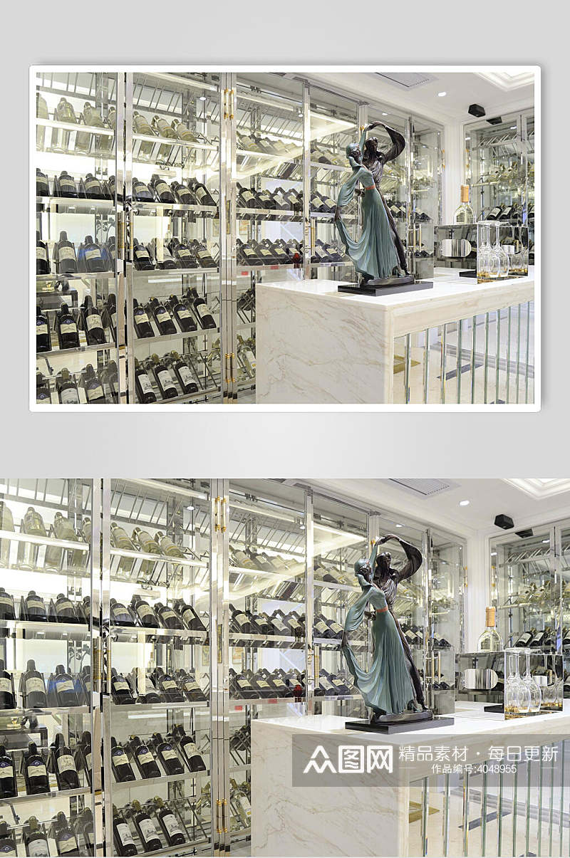 玻璃酒柜大理石岛台复式跃层室内设计图片素材