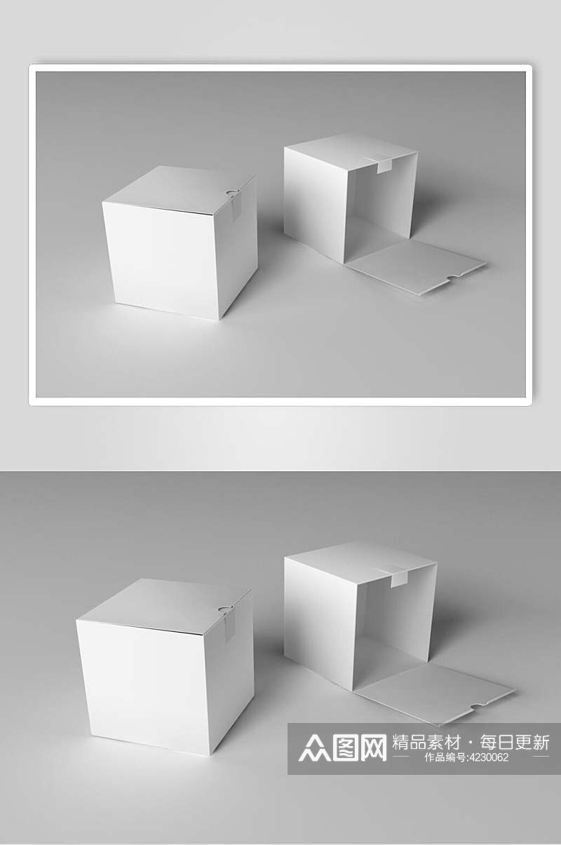 立体方块灰包装盒白底贴图样机素材