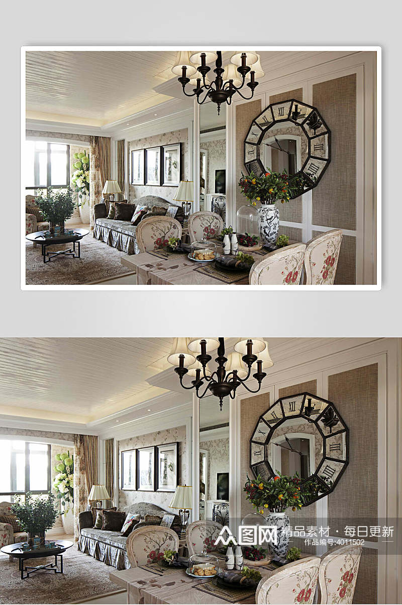 高端个性镜子草欧式简欧两居室图片素材