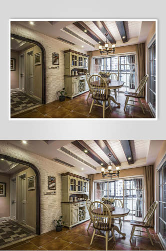 美式典雅三居客厅木色地板图片
