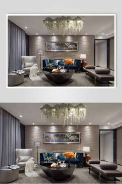 沙发吊灯创意高端新中式二居室图片