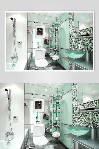 青色现代风洗手间设计图片