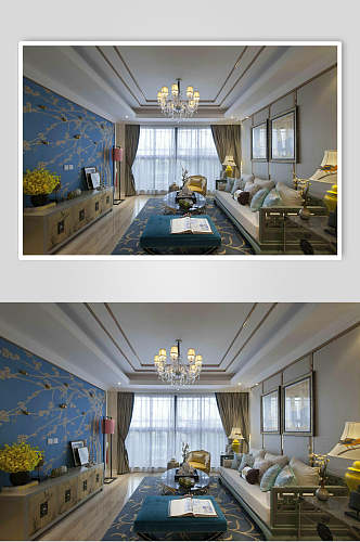 蓝色墙毯新中式二居室图片