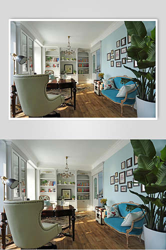 时尚盆栽书架复式跃层室内设计图片