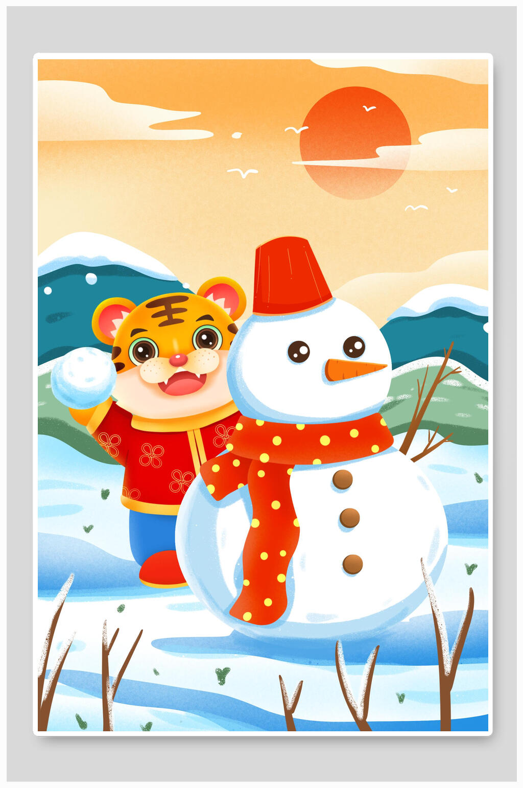 创意高端雪人虎年插画素材