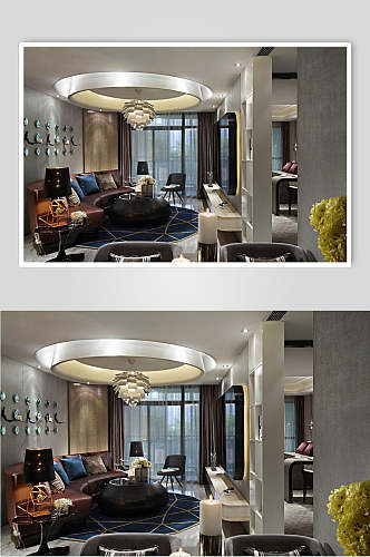 吊灯沙发窗帘高端创意客厅设计图片