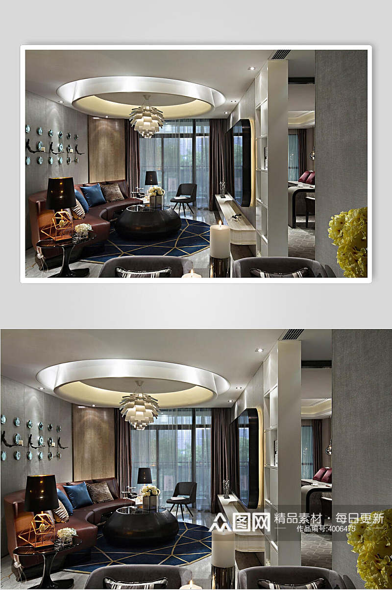 吊灯沙发窗帘高端创意客厅设计图片素材