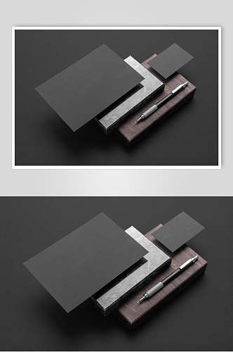 中性笔长方形黑色品牌VI设计样机