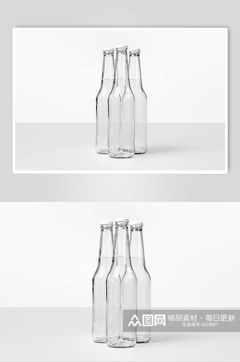 透明玻璃阴影灰色啤酒瓶子样机素材