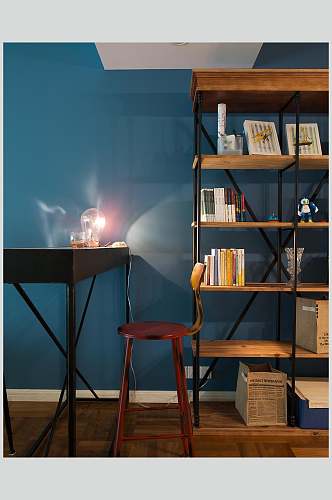 蓝色简约办公桌地中海二居室图片