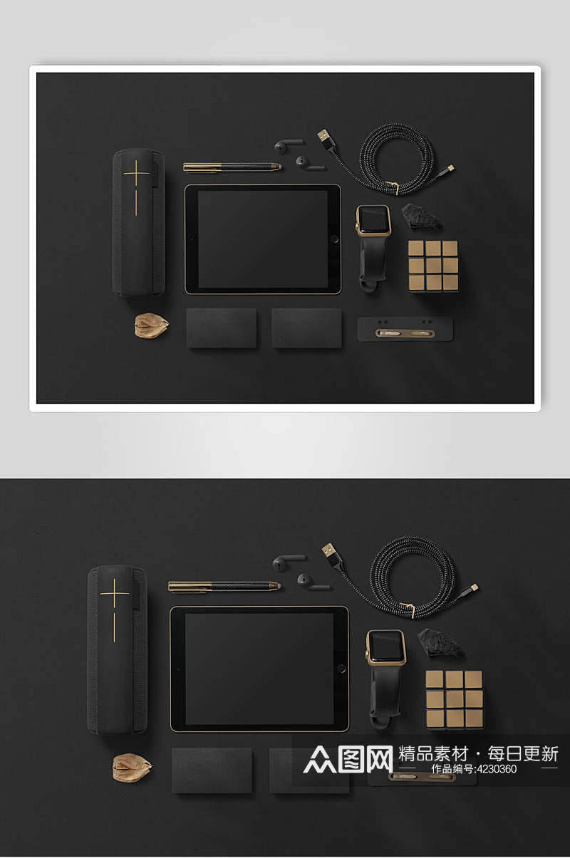 充电线平板黑色品牌VI设计样机素材