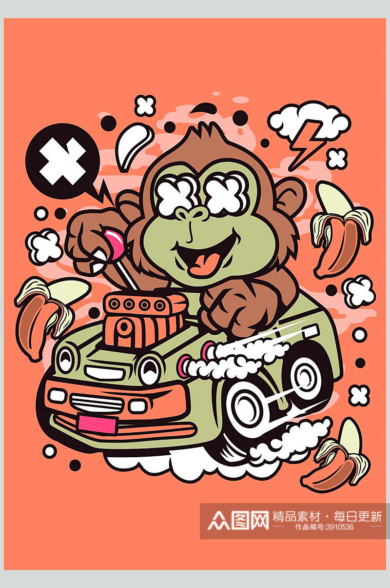 猴子卡通动物人物插画素材素材