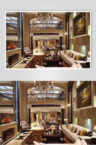 吊灯壁画高端创意沙发客厅设计图片