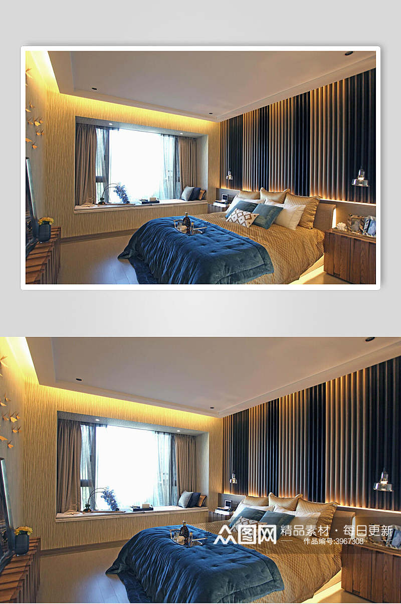 优雅清新床单花束卧室家装设计图片素材
