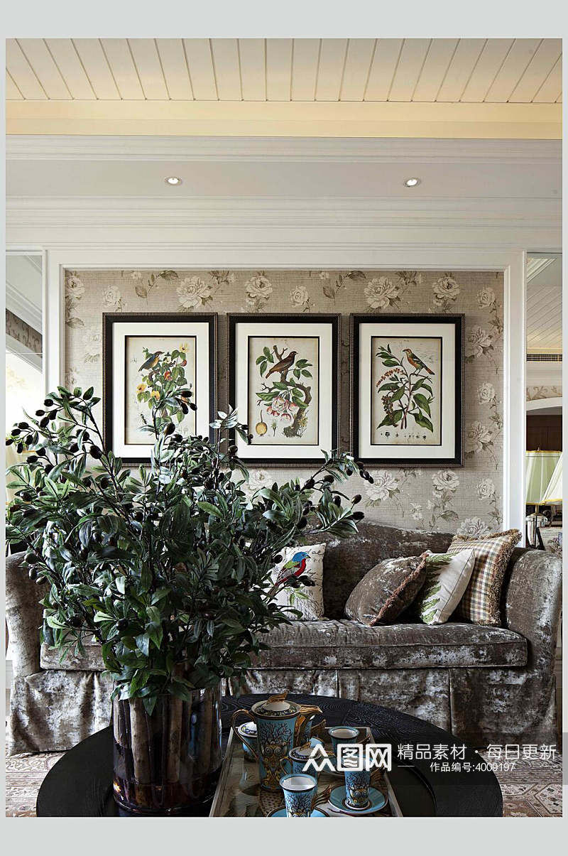 植物沙发创意欧式简欧两居室图片素材