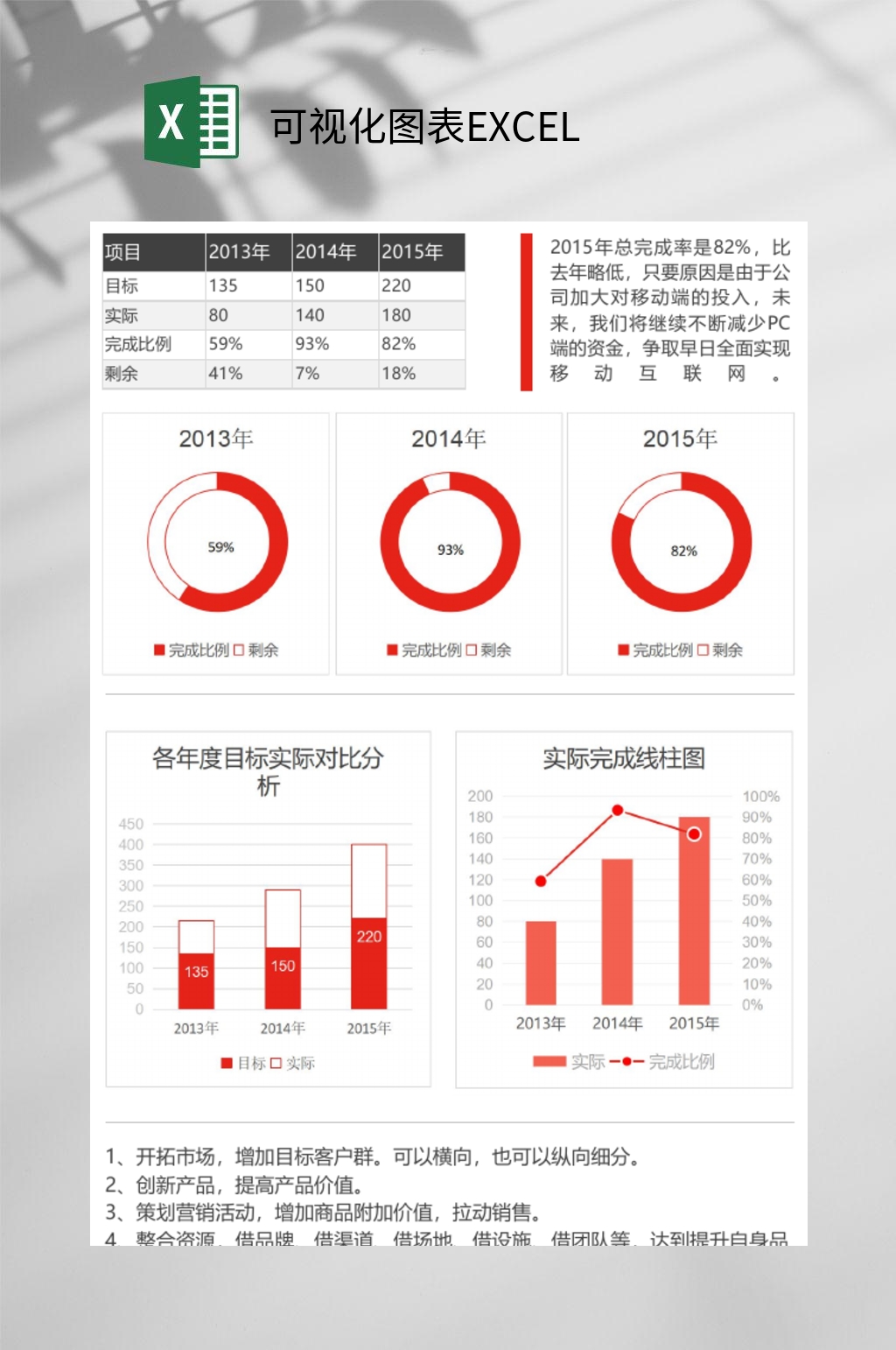 红色简约可视化图表EXCEL素材