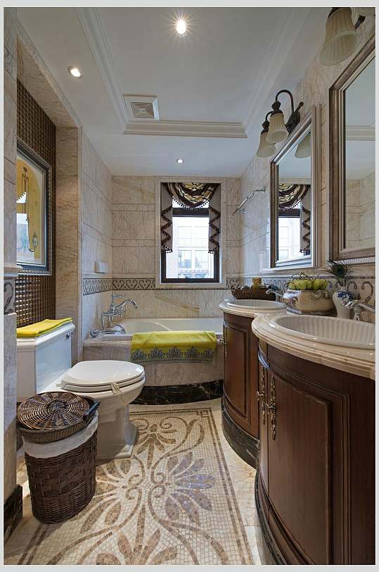 深色浴室柜卫生间美式风别墅图片