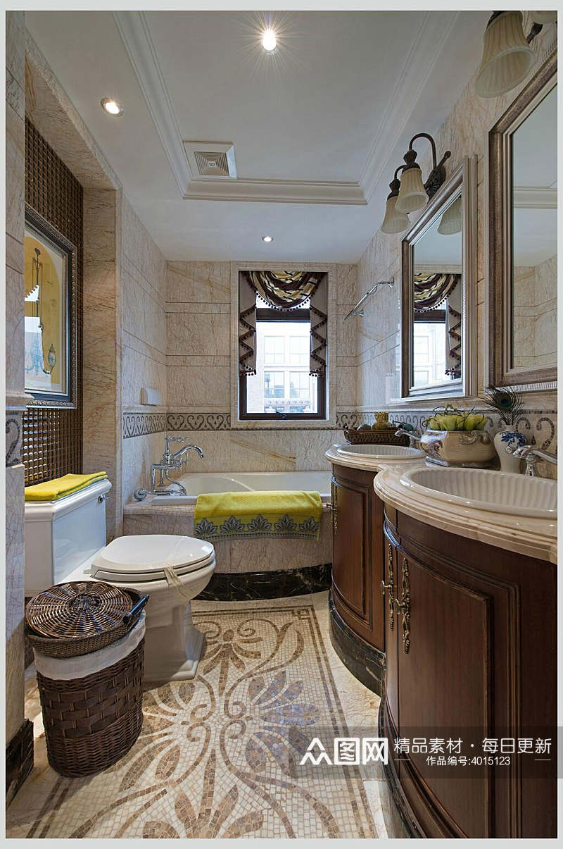 深色浴室柜卫生间美式风别墅图片素材