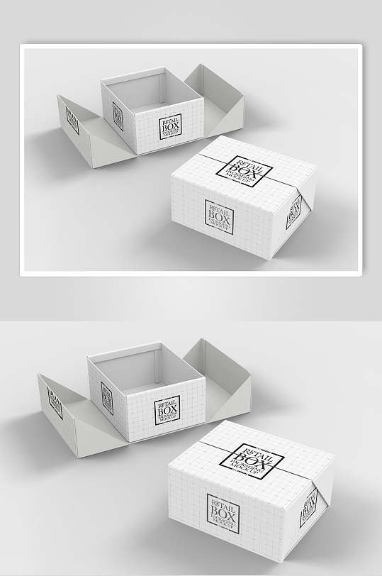 线条正方形英文灰礼盒展示样机-众图网