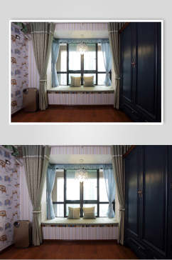 蓝色飘窗简约美式二居室图片