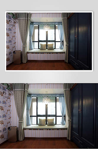 蓝色飘窗简约美式二居室图片