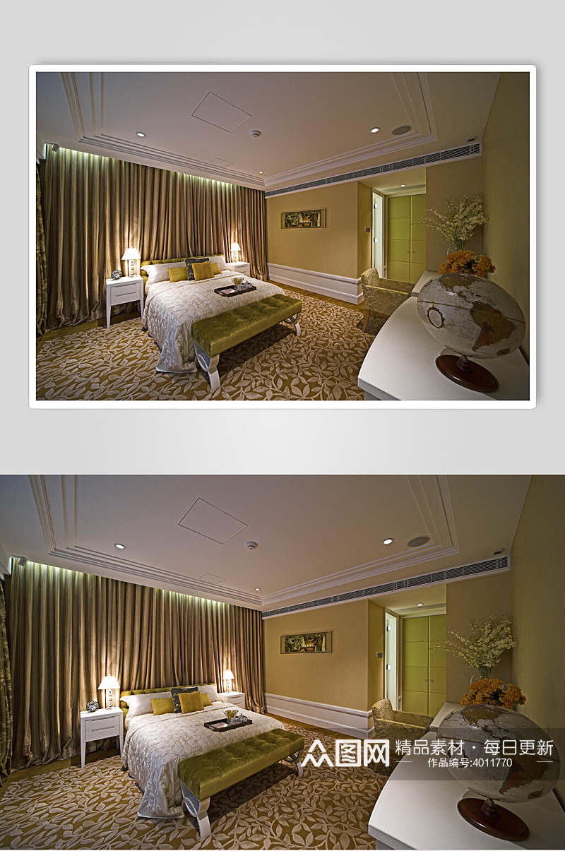 高端个性床窗帘花束挂画欧式别墅图片素材
