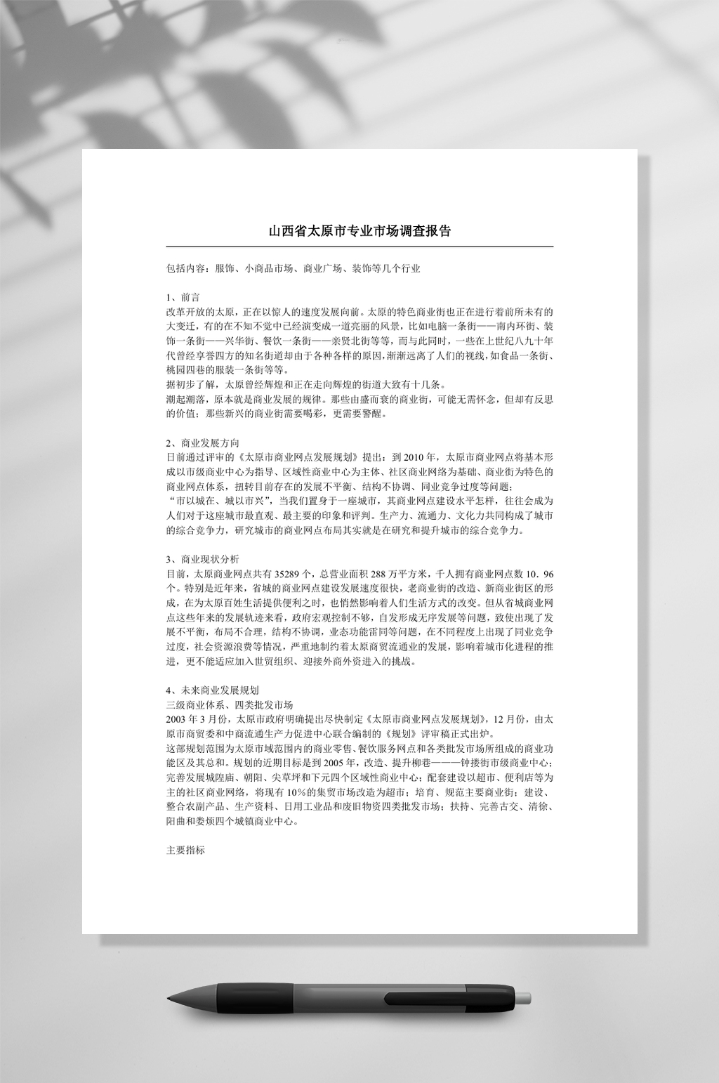 山西省太原市专业市场调查报告WORD素材