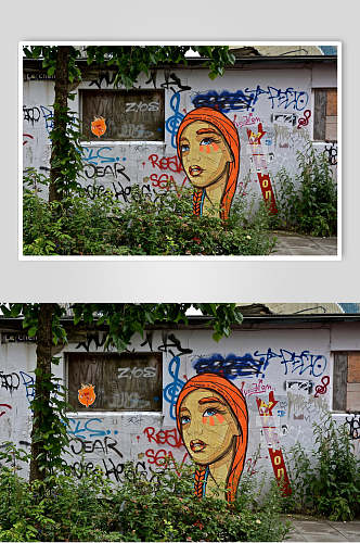 街头女孩墙面涂鸦图片