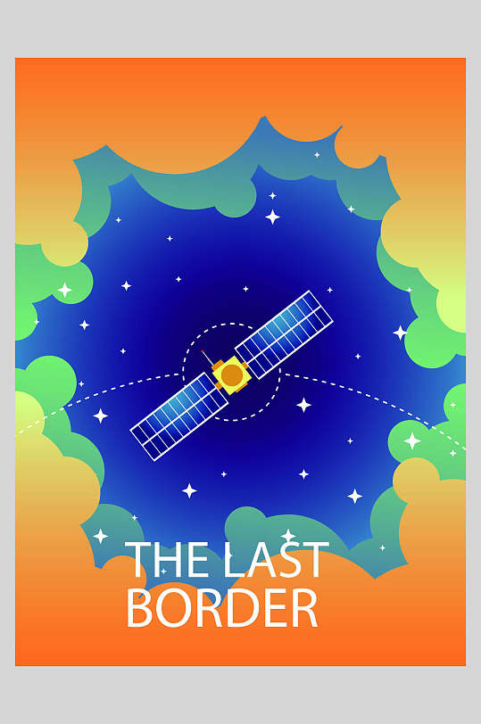 太阳能卡通手绘宇宙矢量插画海报