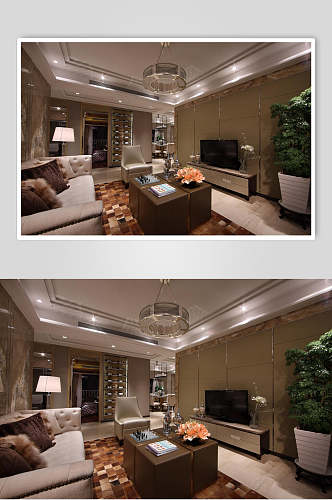 电视沙发高端创意黄色客厅设计图片