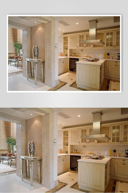 白色简约厨房岛台复式跃层室内设计图片