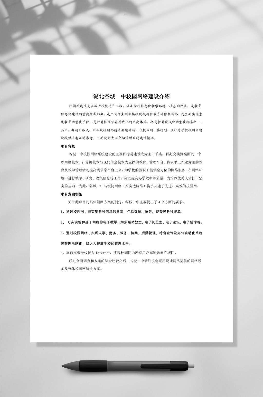 XX一中校园网络建设介绍WORD素材