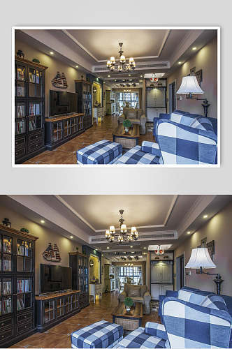 美式经典三居客厅方格沙发图片