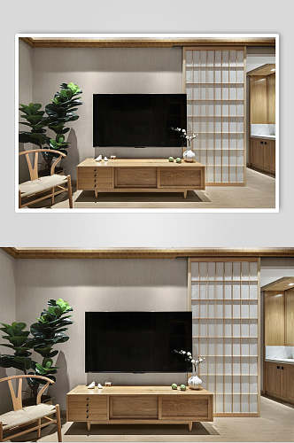 日式木质大黑电视背景墙设计图片