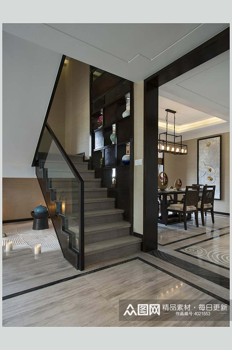 大气时尚楼梯玻璃扶手餐厅装修图片素材