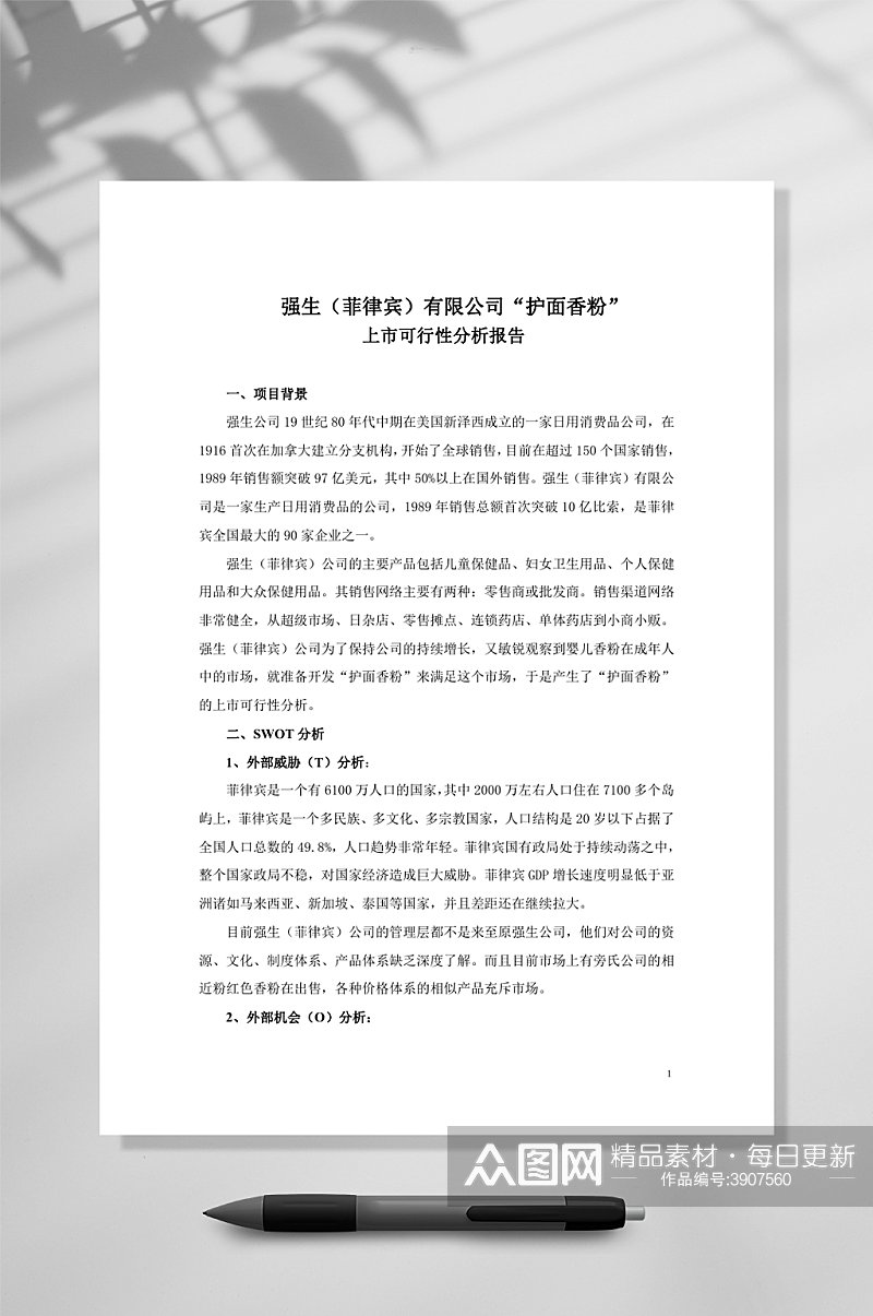 强生菲律宾有限公司护面香粉上市可行性分析报告WORD素材