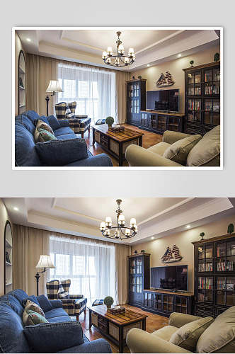 沙发吊灯书柜高端创意客厅设计图片