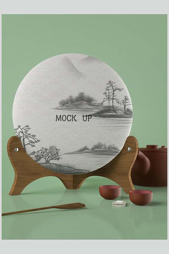 中国风茶饼茶叶罐包装样机