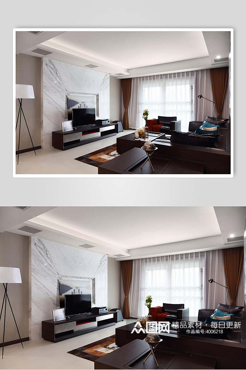 电视窗帘高端创意清新客厅设计图片素材