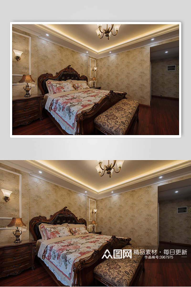 优雅清新墙纸花纹卧室家装设计图片素材