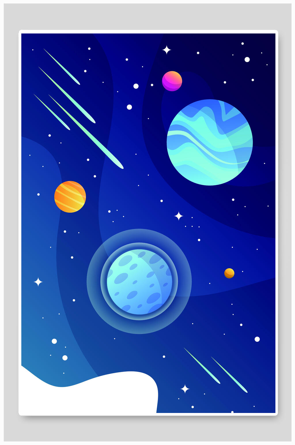 卡通蓝色星空手绘宇宙矢量插画素材