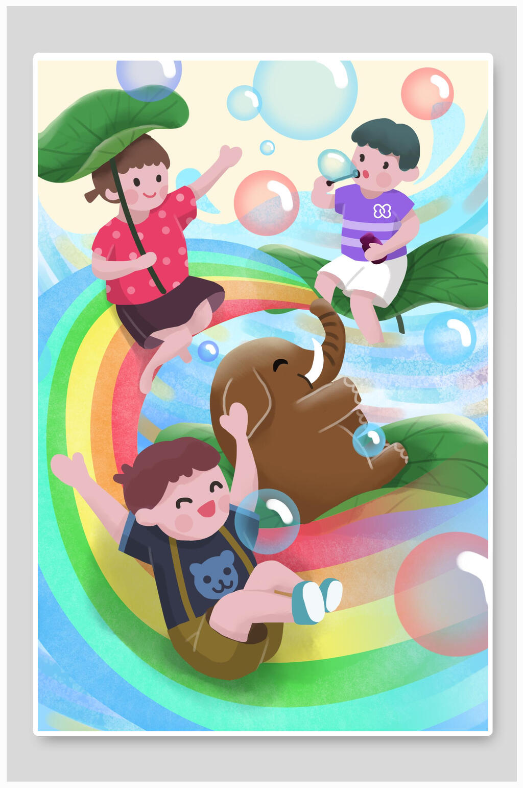 泡泡孩子六一儿童节插画素材