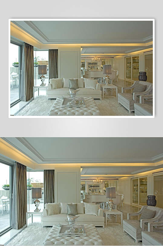 白色布艺组合沙发欧式别墅图片