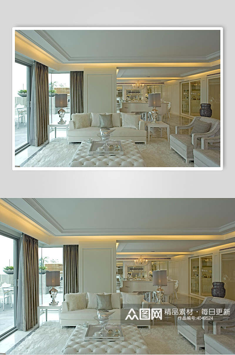 白色布艺组合沙发欧式别墅图片素材